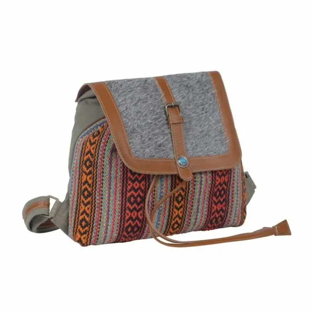 Myra Bag Handmade Backpack Upcycled Canvas & Cowhide Leather